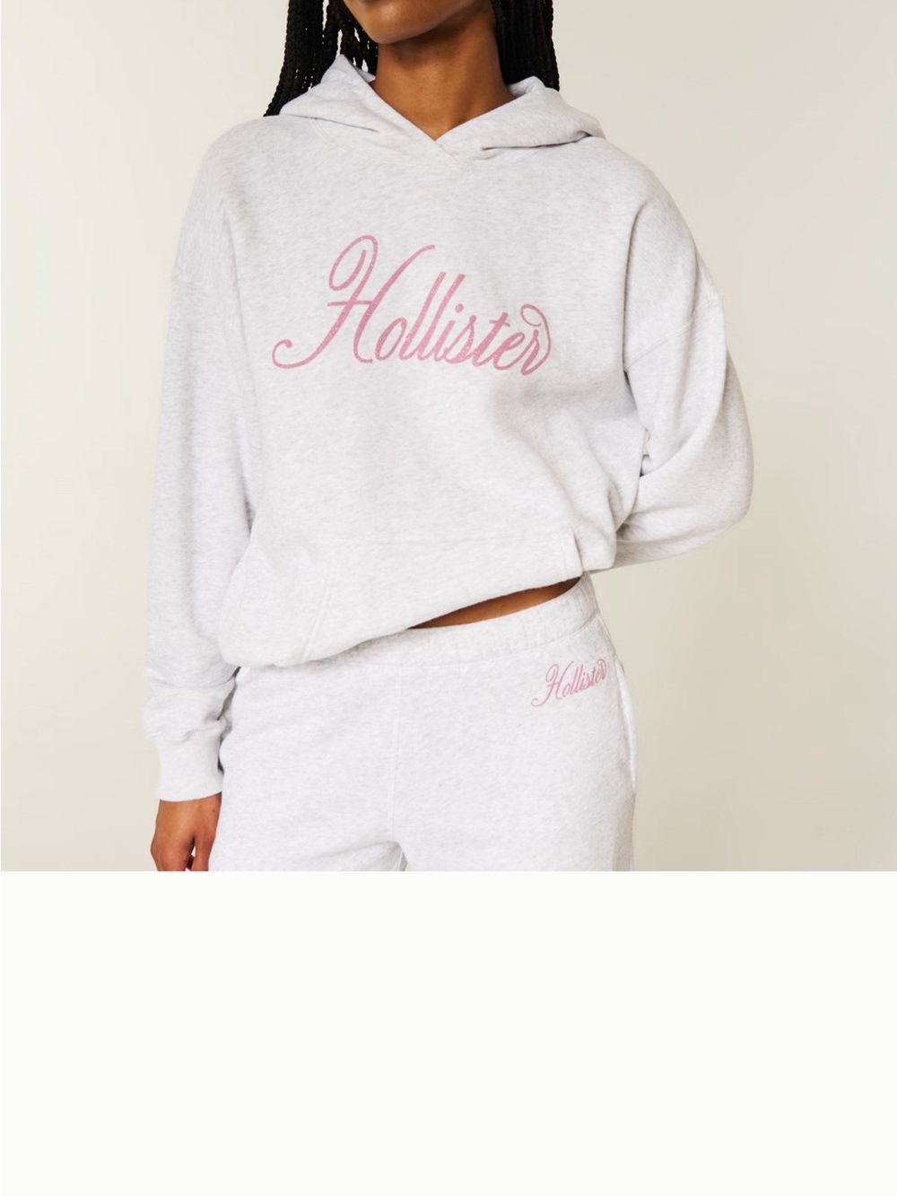 Hollister Light Gray Hoodie with Pink Script Logo